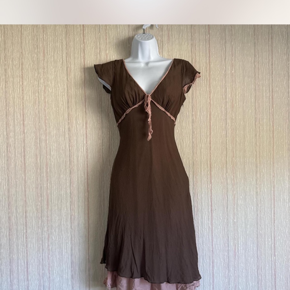 BCDG Brown and Pink V-Neck Dress